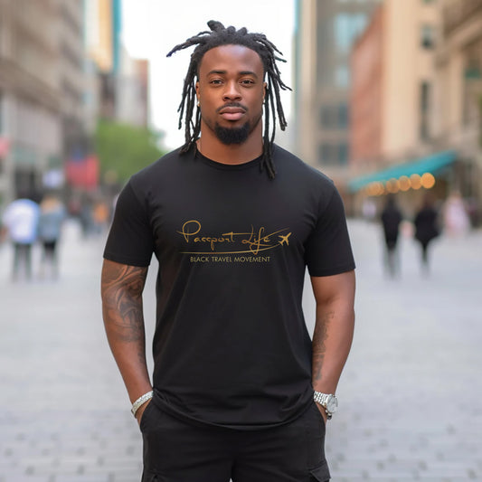 Mens Black Passport Life Tee Shirt